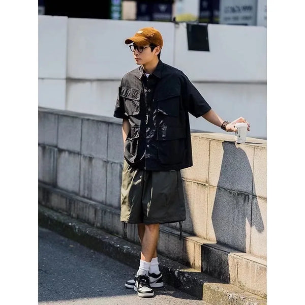 Trendy Japanese Black Casual Sleeve Shirt