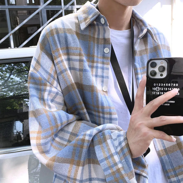 Retro Plaid Woolen Oversized Long Shirt