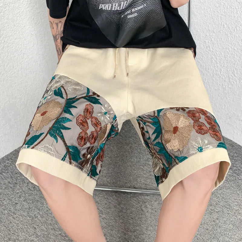 Japanese Streetwear Embroidered Flower Short