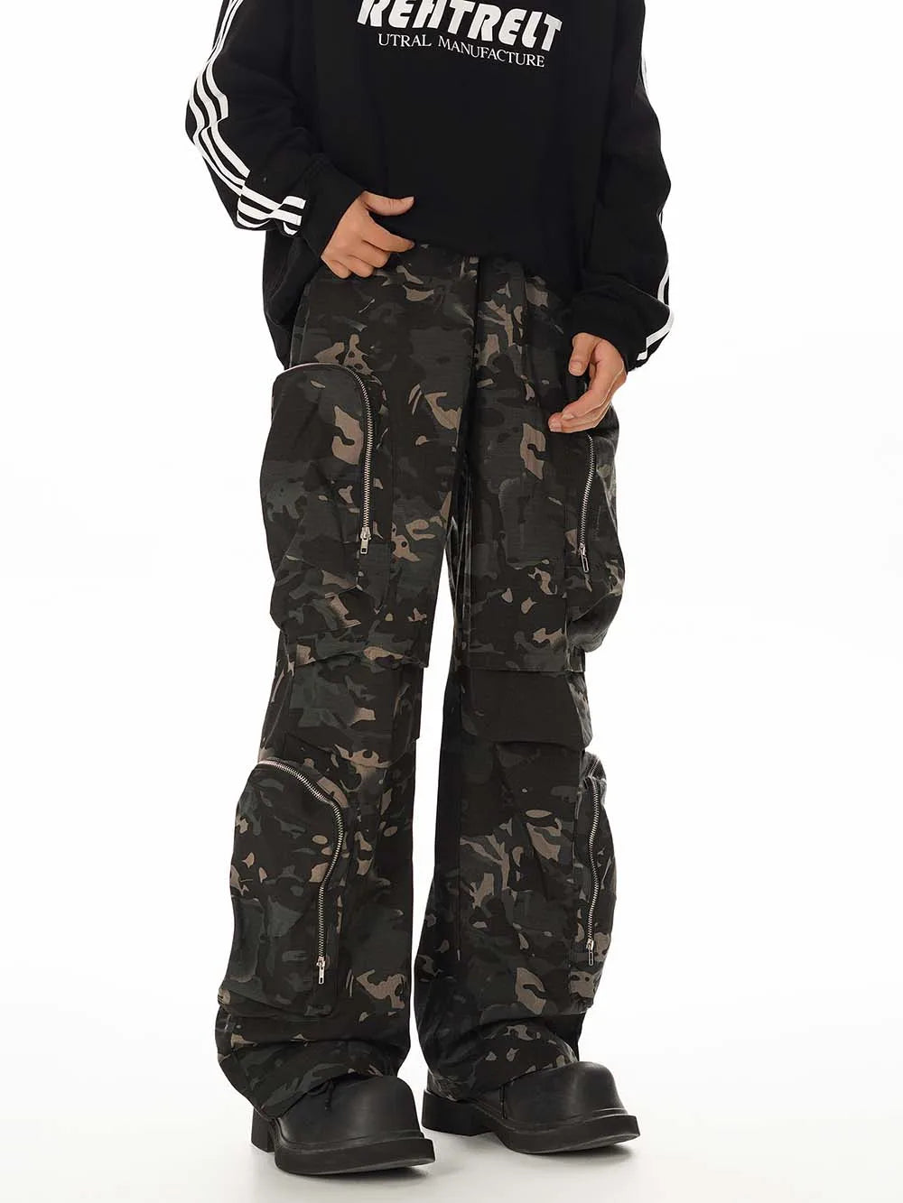 Model wearing the camouflage Voyager Cargo Pants
