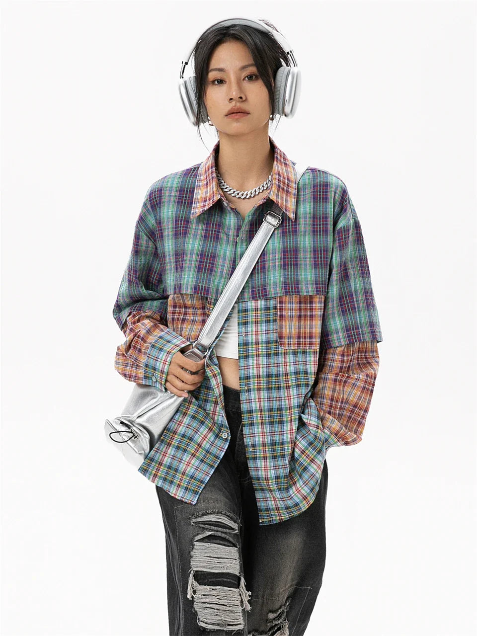 Women's Patchwork Plaid Shirt