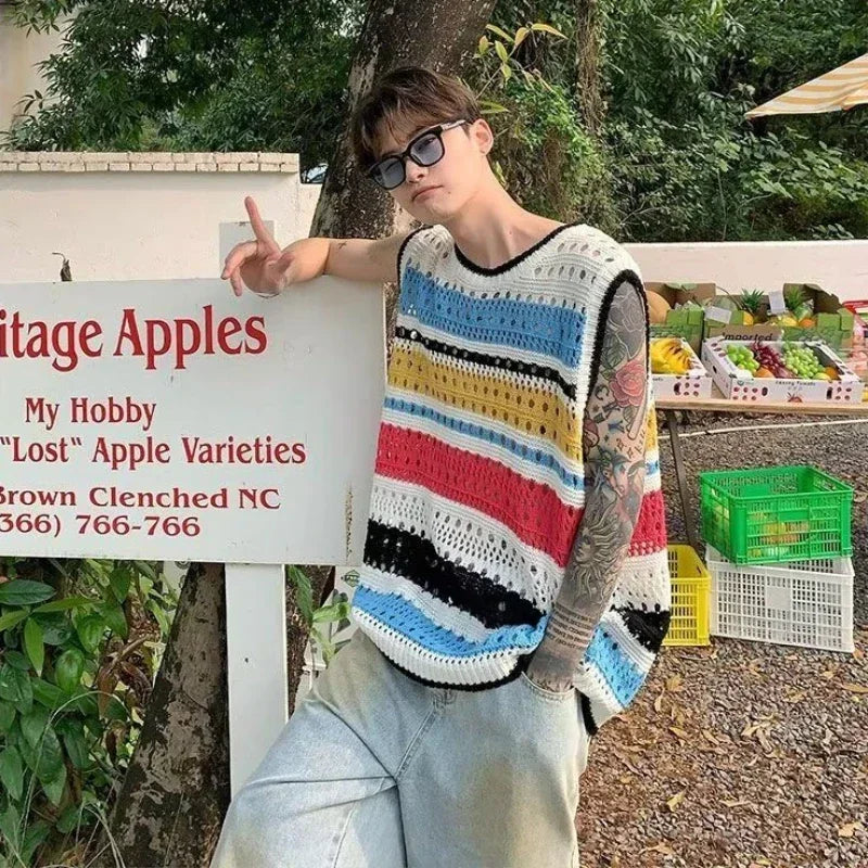 Vintaged Patterned Crochet Open Vest