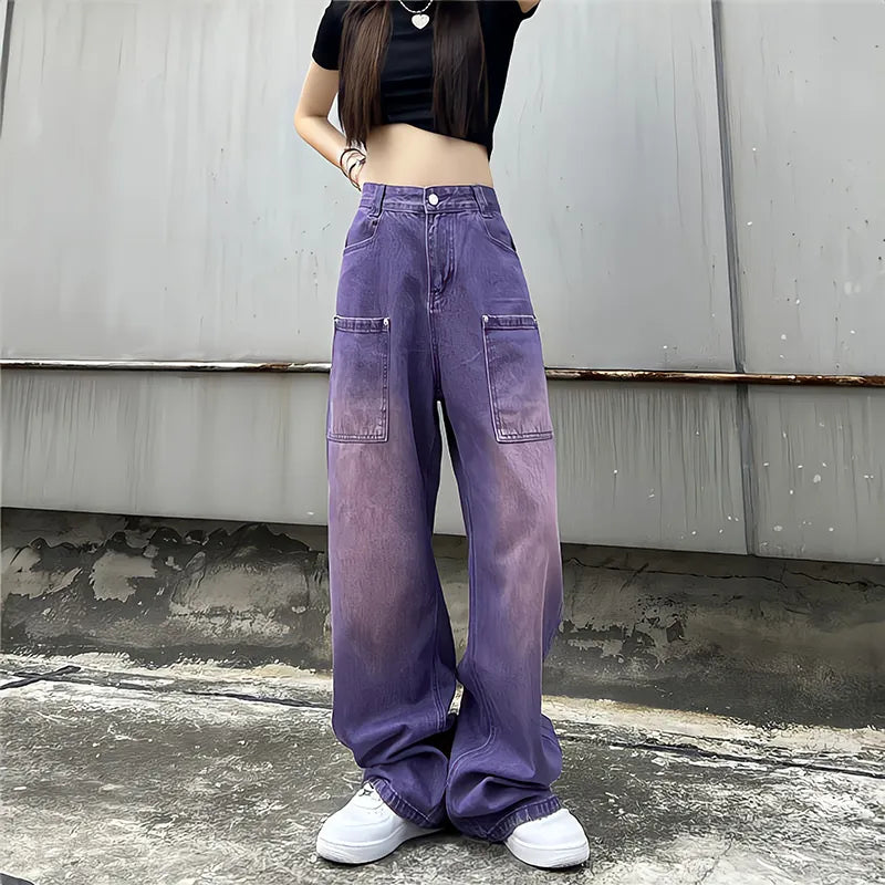 Women's Purple Loose Cargo Pants