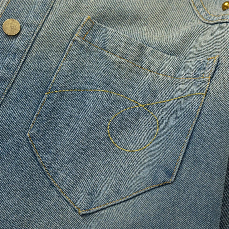 Elegant Blue Denim Blouses Women Shirt