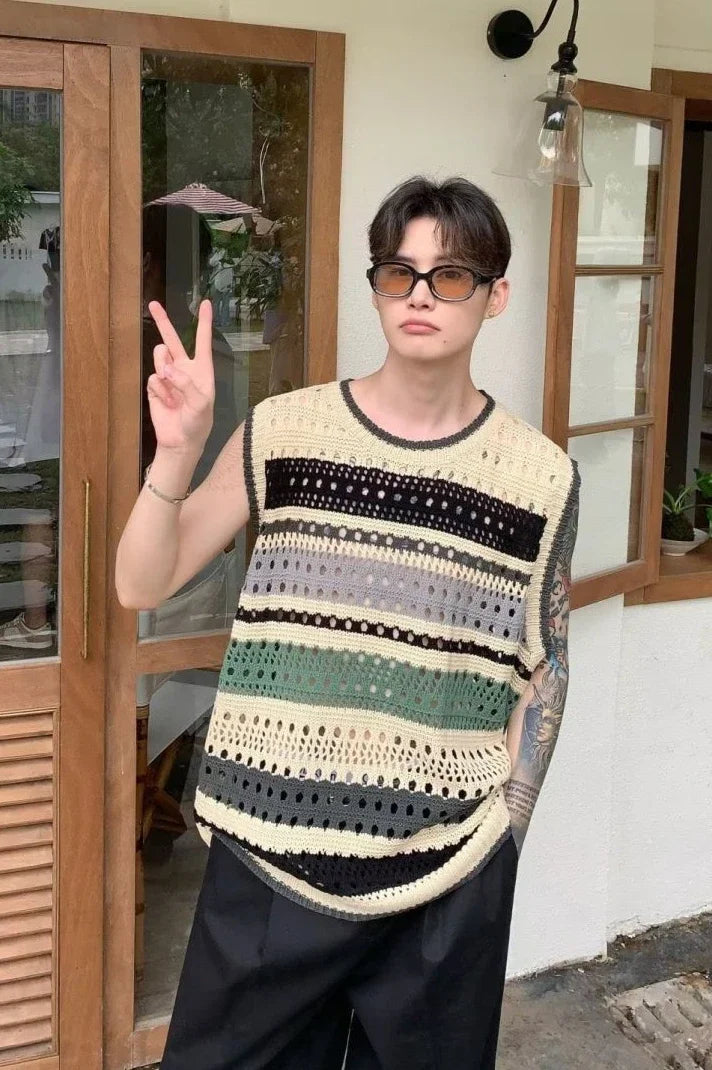 Vintaged Patterned Crochet Open Vest