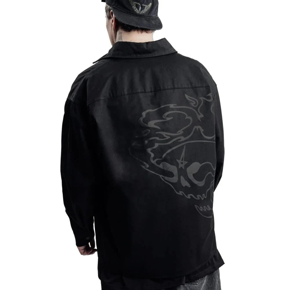 Oversized Gothic Graphic Long Sleeve Shirt
