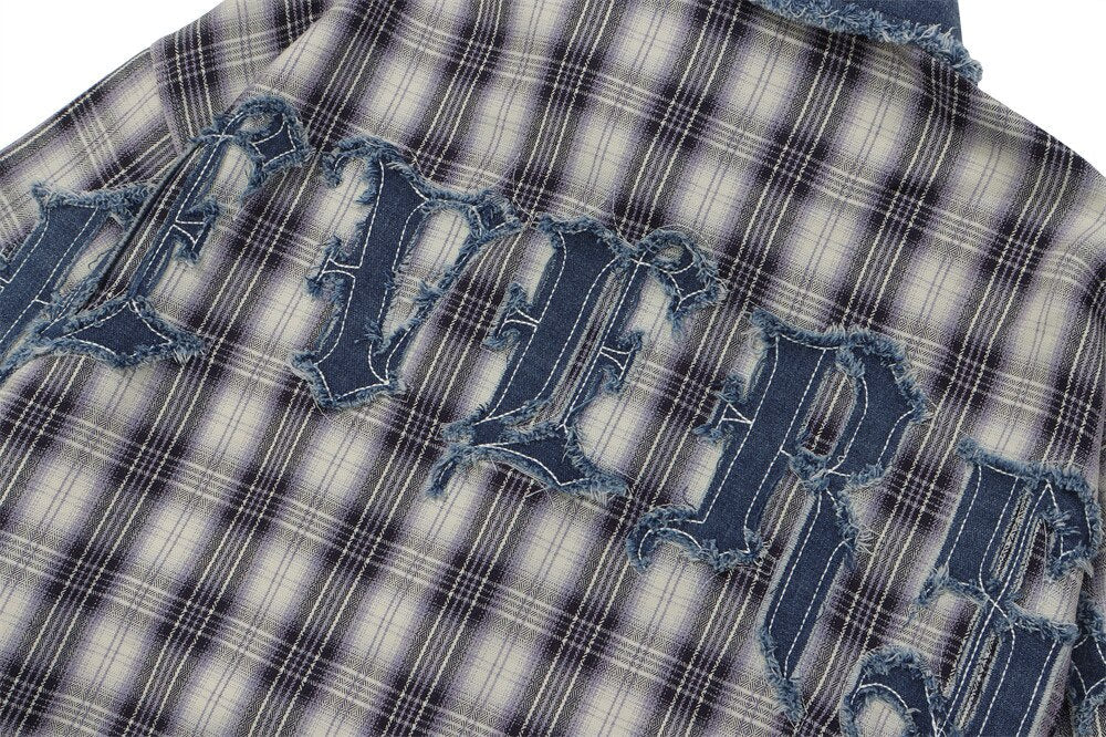 Patch Letter Embroidered Long Sleeve Shirt