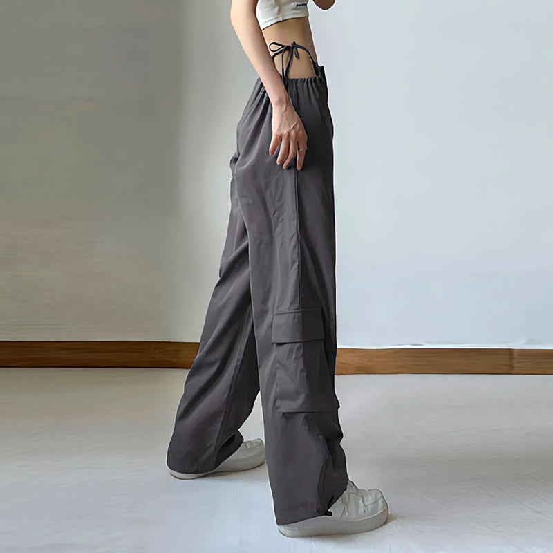 Women's Gray Wide-leg Cargo Pants