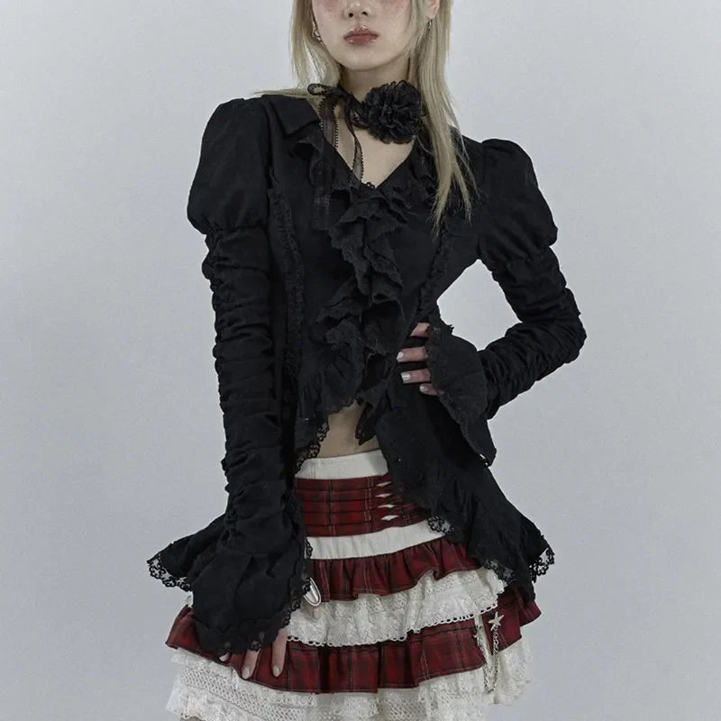 Vintage Gothic Black Lace Flare Shirt