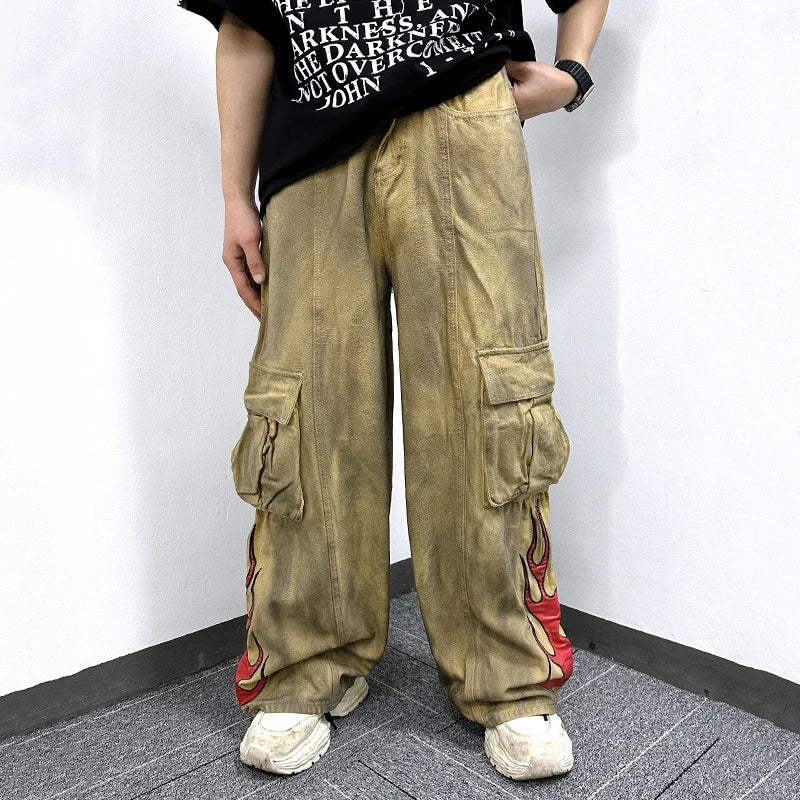 Flame Print  Style Tie Dye Cargo Pants