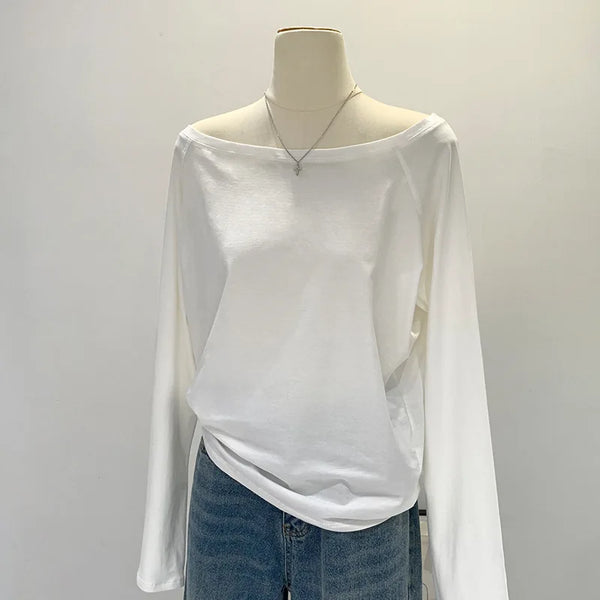 Cozy Cotton One Shoulder Long T-shirt