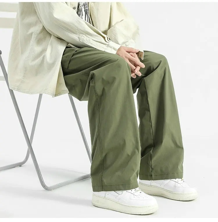 Wide-Leg Drawstring Cargo Pants