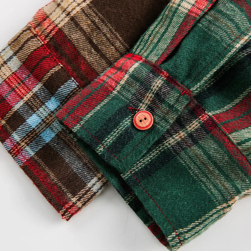 Patchwork Plaid Button-Up Shirt