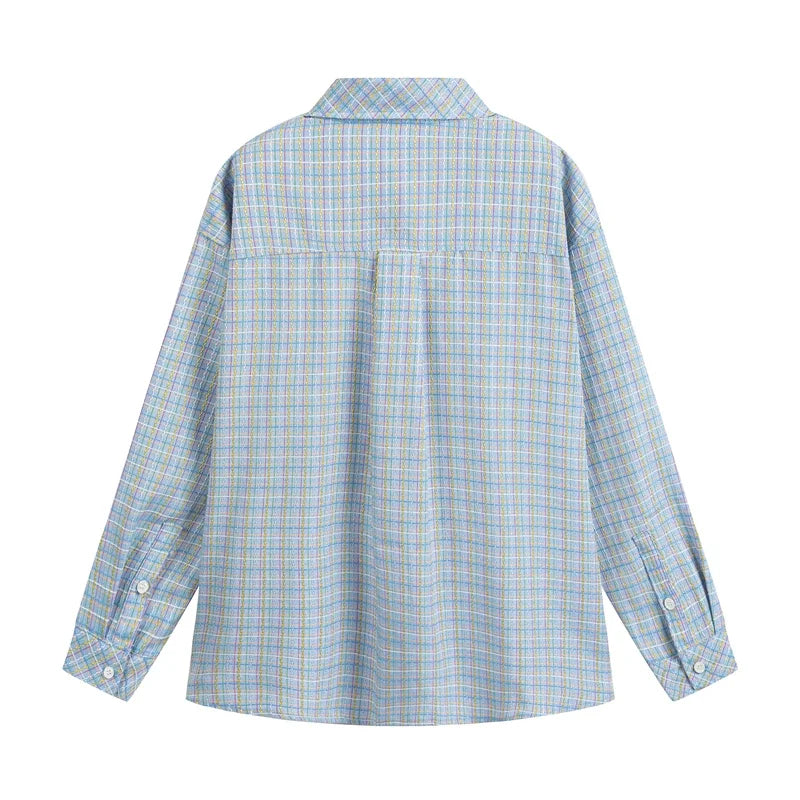 Stylish Plaid Long Sleeve Blouse Shirt