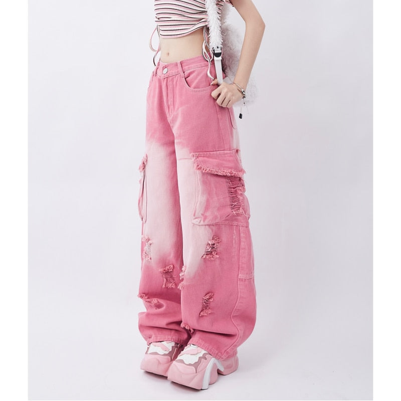 Vintage High Waist Pink Cargo Pants