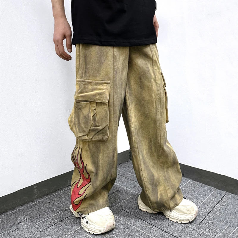 Flame Print  Style Tie Dye Cargo Pants