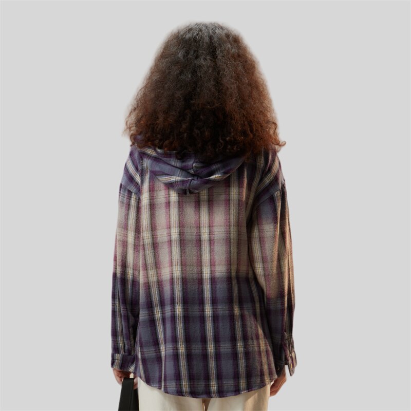 Vintage Plaid Gradient Hooded Shirt