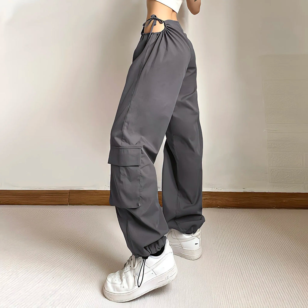 Women's Gray Wide-leg Cargo Pants