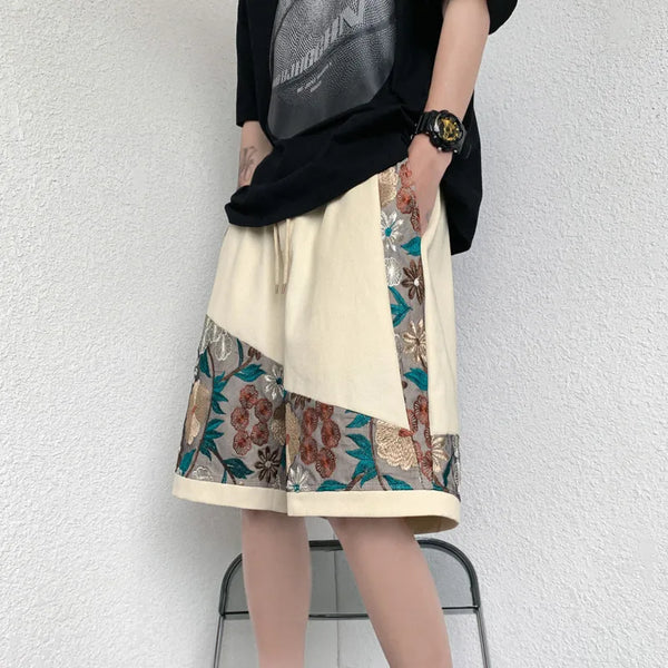 Japanese Streetwear Embroidered Flower Short