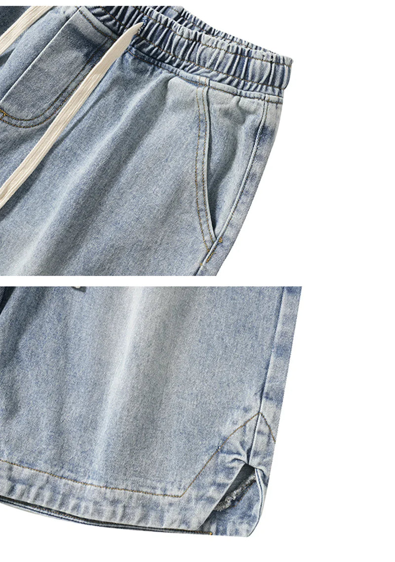 Washed Sports Denim Shorts