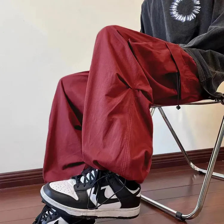 Loose Elastic Waist Solid Color Cargo Pants