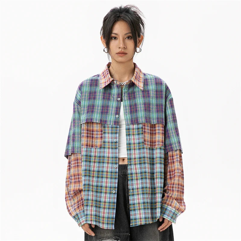Women's Patchwork Plaid Shirt