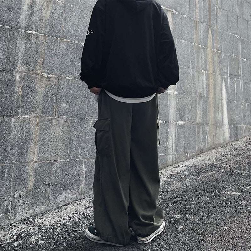 Solid Baggy Wide-Leg Cargo Pants