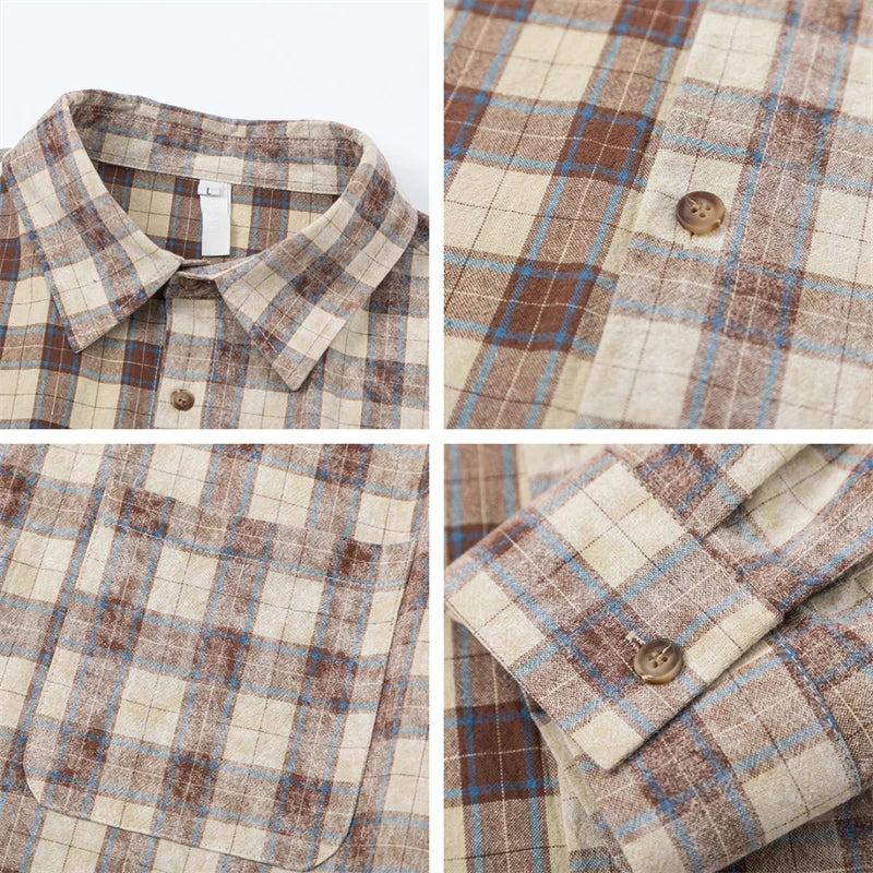 Stylish Plaid Cotton Blouse Shirt