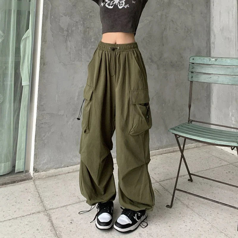 Y2K Parachute Black Cargo Pants