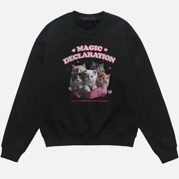 Cute Cat Heart Graphic Fleece Shirt