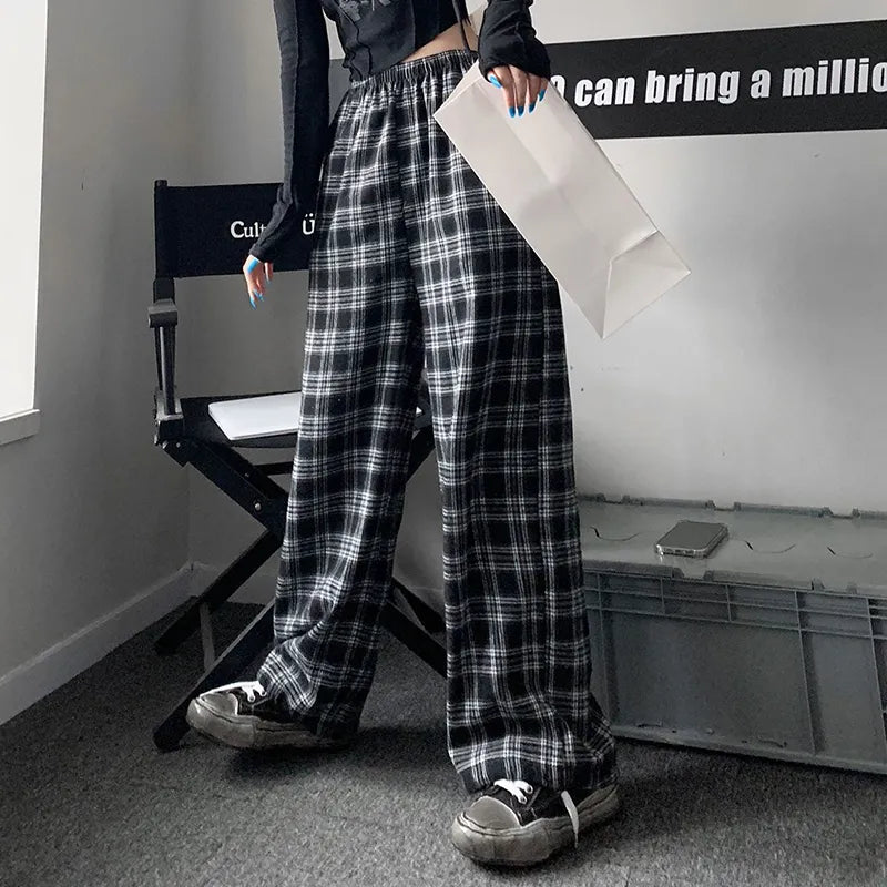 Black Plaid Oversized Sweatpants