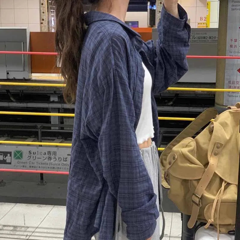 Oversized Plaid Button-Up Shirt