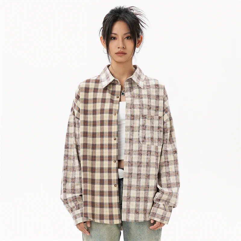 Stylish Plaid Cotton Blouse Shirt