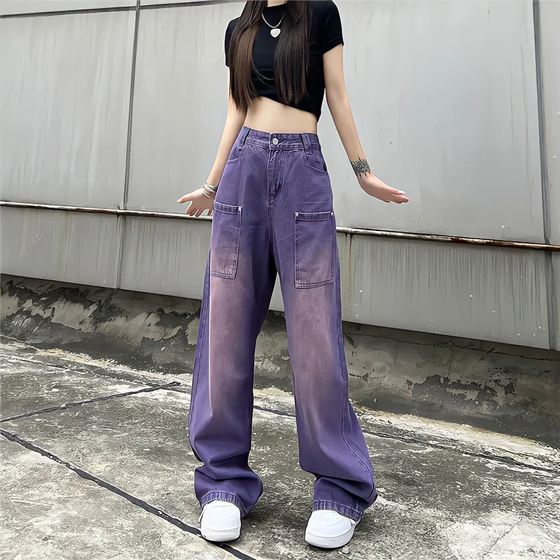 Women's Purple Loose Cargo Pants
