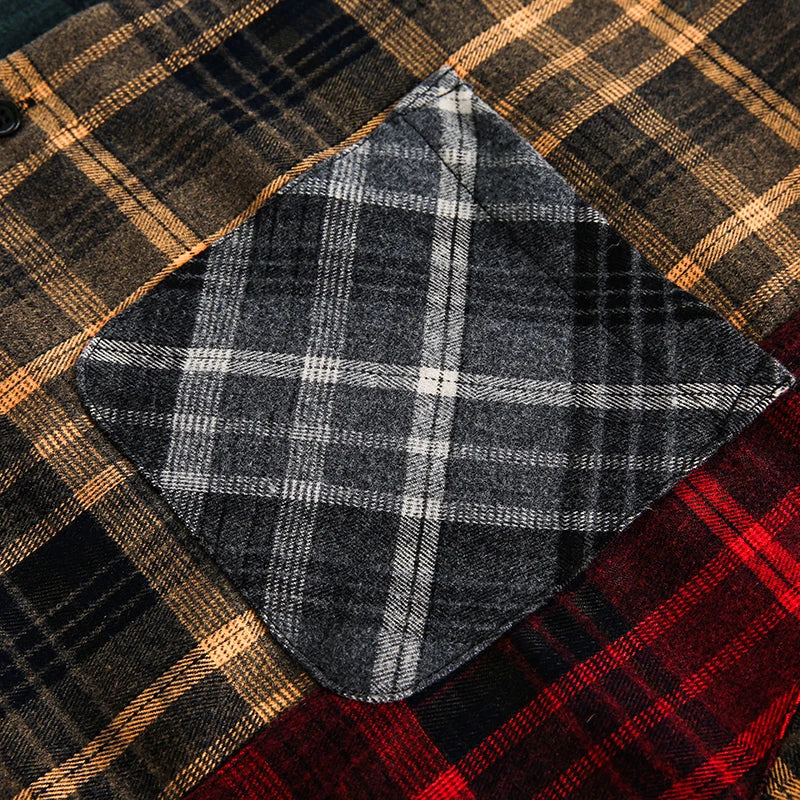 Oversized Loose Patchwork Long Sleeve Flannel Shirt