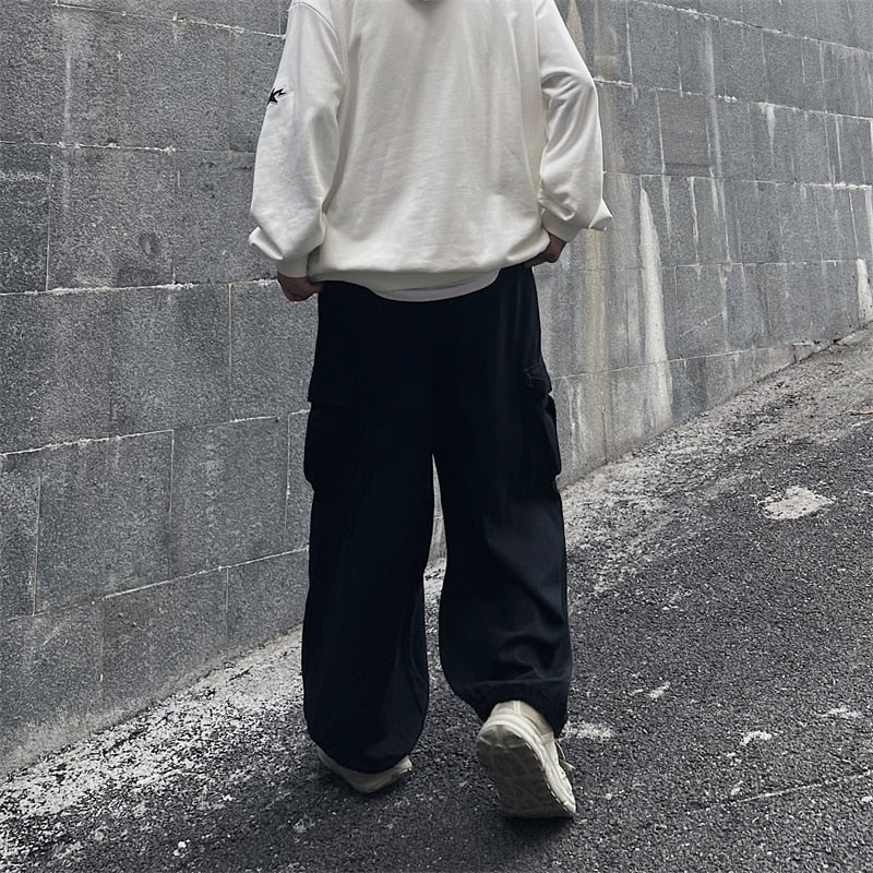 Solid Baggy Wide-Leg Cargo Pants