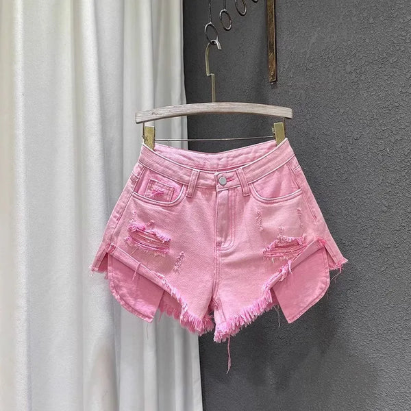 High-waisted Light Denim Mini Short