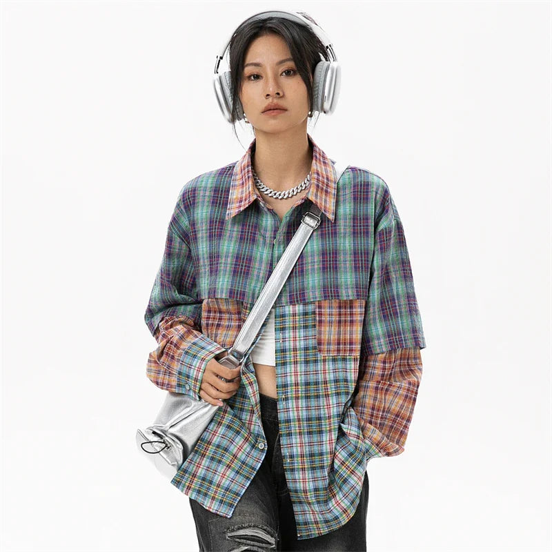 Women's Patchwork Plaid Shirt