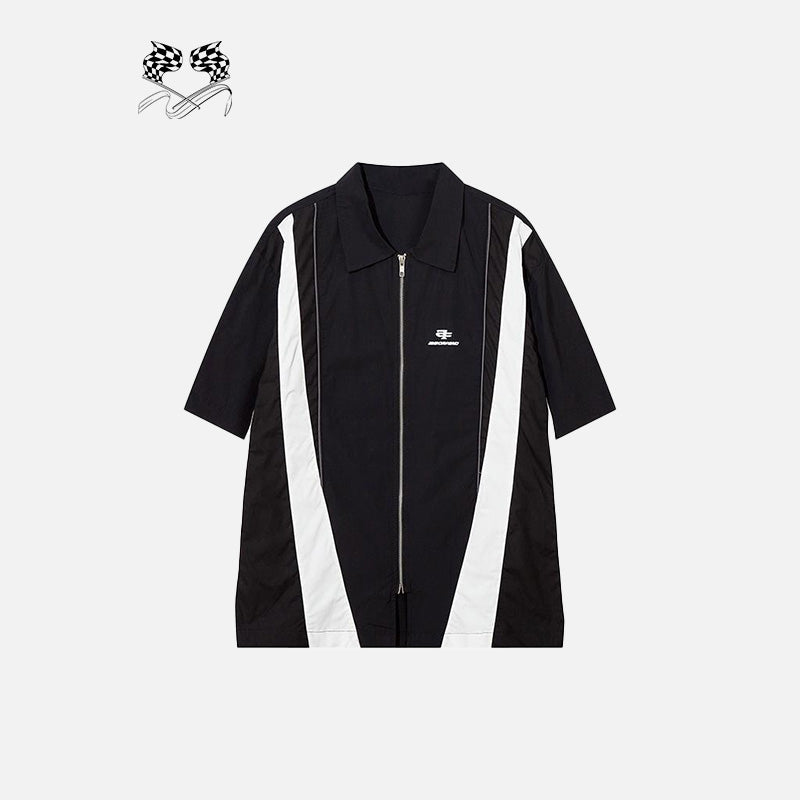Splicing Color Zip-up Shirt