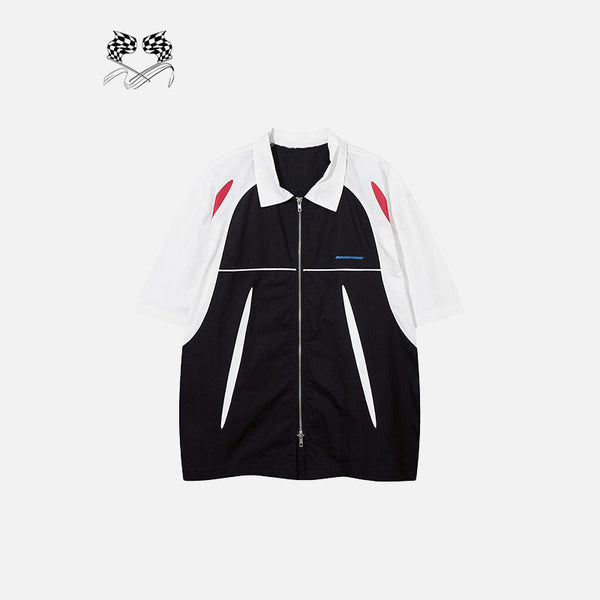 Splicing Color Zip-up Shirt