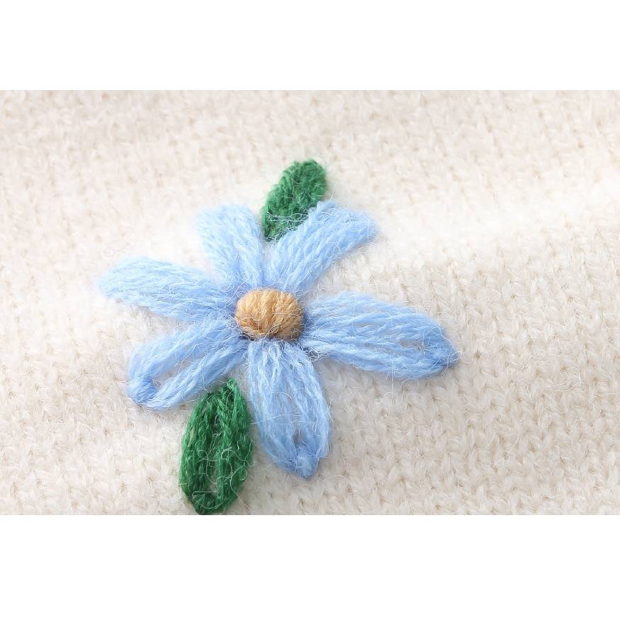Flower Embroidered Check Jacquard Sweater