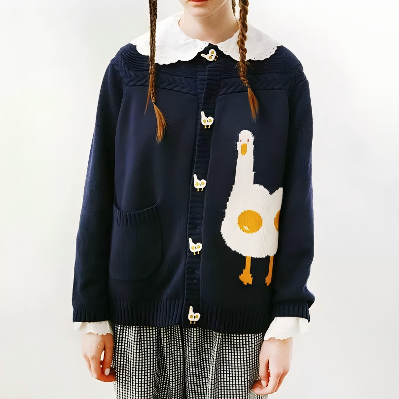 Childlike Duck Pattern Cardigan Sweater
