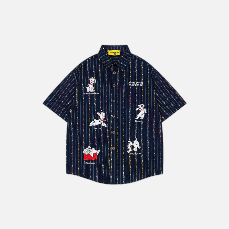 Vibrant Striped Casual Cartoon Shirt
