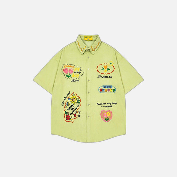 Trendy Embroidered Loose Lapel Summer Shirt