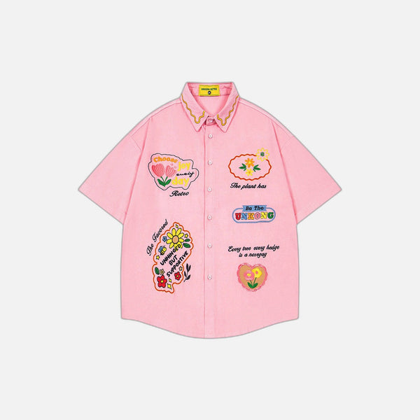 Trendy Embroidered Loose Lapel Summer Shirt