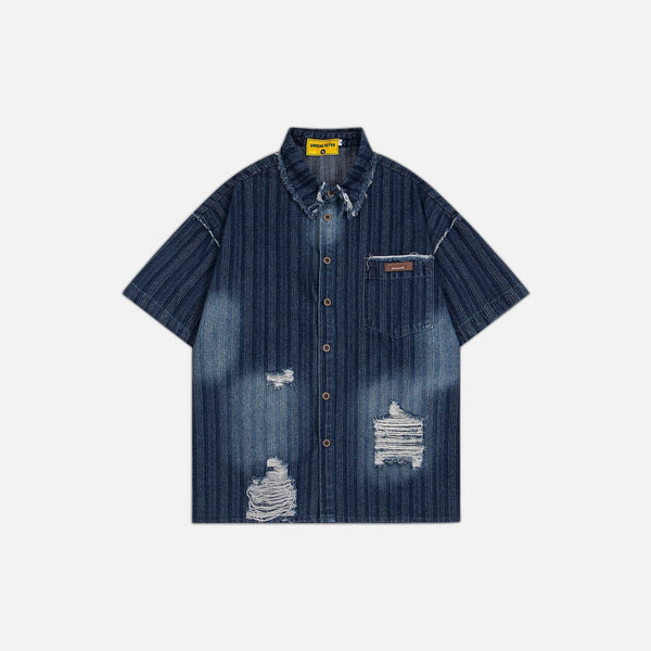Vintage Denim Distressed Short Sleeve Shirt