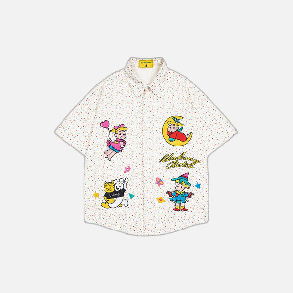 Trendy Polka Dot Cartoon Print Shirt