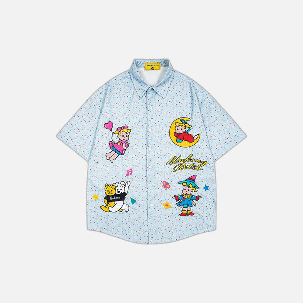 Trendy Polka Dot Cartoon Print Shirt