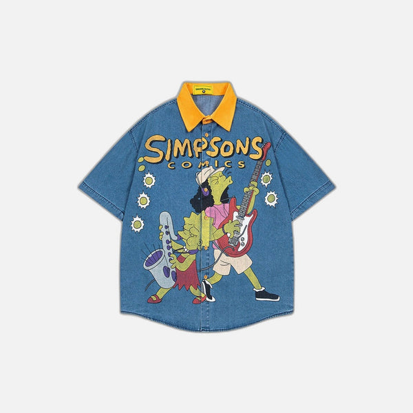 Contrast Color Loose Lapel Denim Shirt
