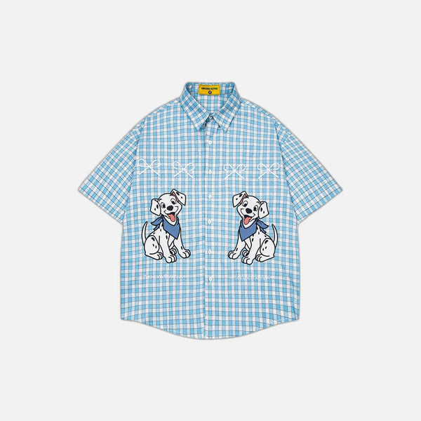 Plaid Embroidered Puppy Loose Casual Shirt